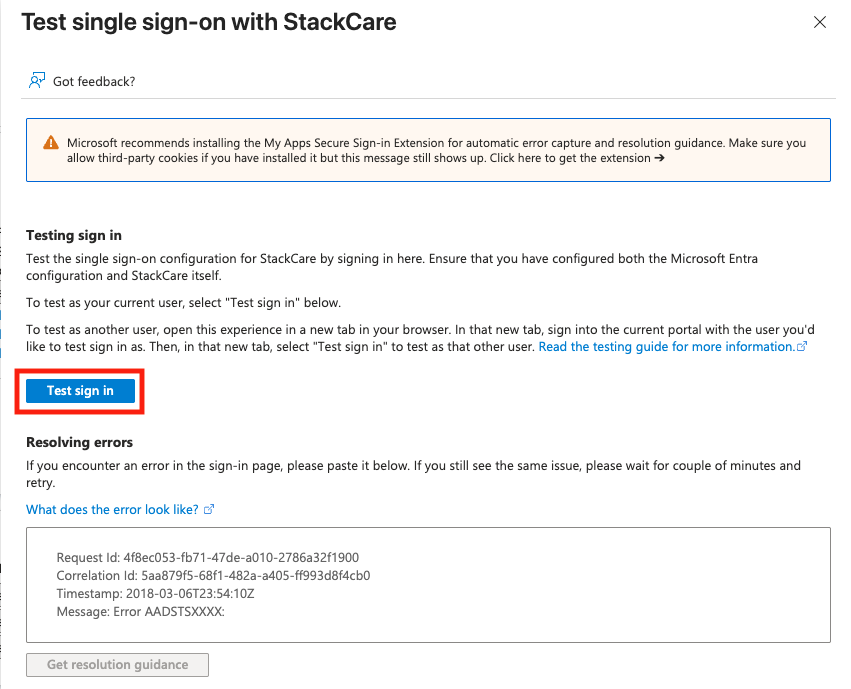 Test sign in button screenshot
