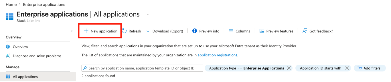 New application button screenshot