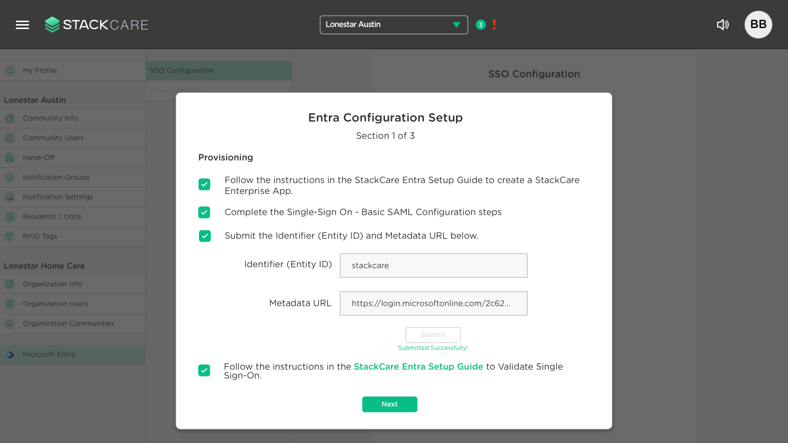 Final validation and next button screenshot