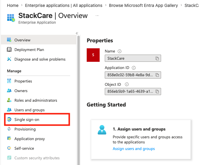 Single sign-on navigation screenshot