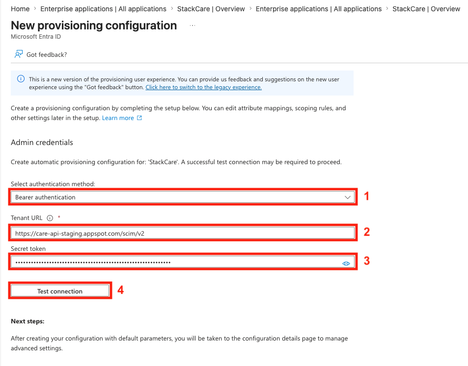 Provisioning configuration form screenshot