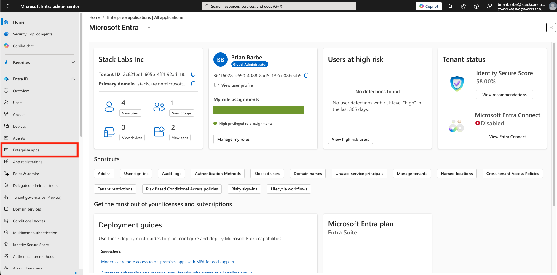 Enterprise apps navigation panel screenshot