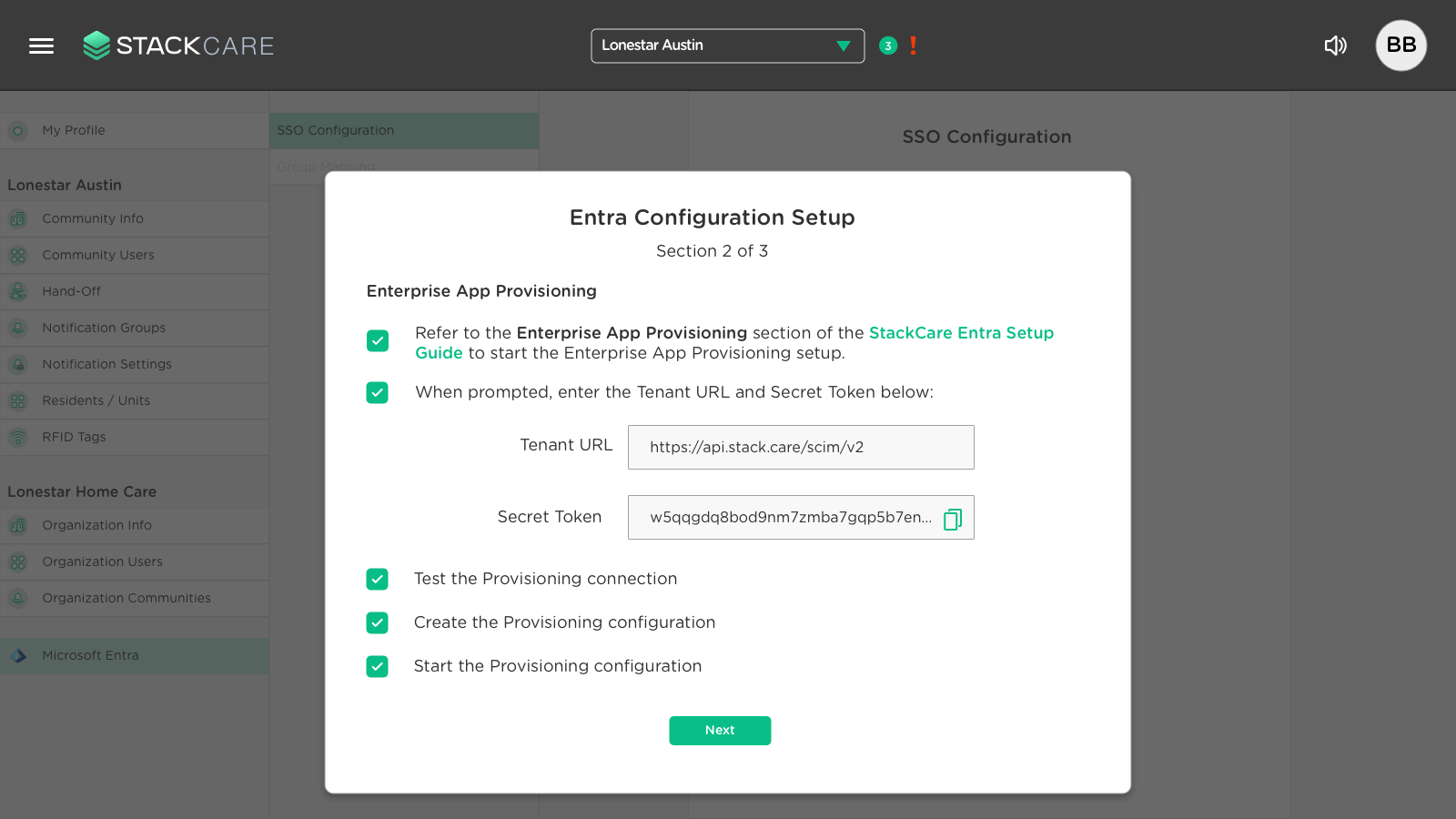 Provisioning next step screenshot